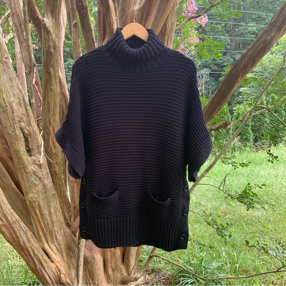J.Crew Cotton Blend Dropped Short Sleeve Turtleneck Sweater Black